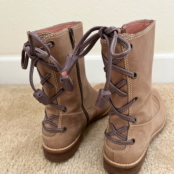 Anthropologie Miss Albright Full Zip Lace-up Back Sand Leather Boots  sz 8.5 - Picture 2 of 11